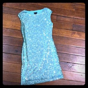 Mini sea foam green sequin dress